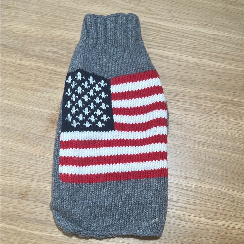 Gray Dog Sweater with American Flag Design